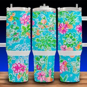 40oz Lilly P Mickey and Minnie Mouse Cup Mug Tumbler Stainless Steel with Handle